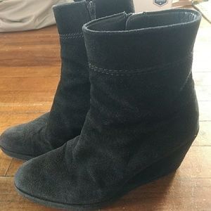 Black suede platform ankle boots